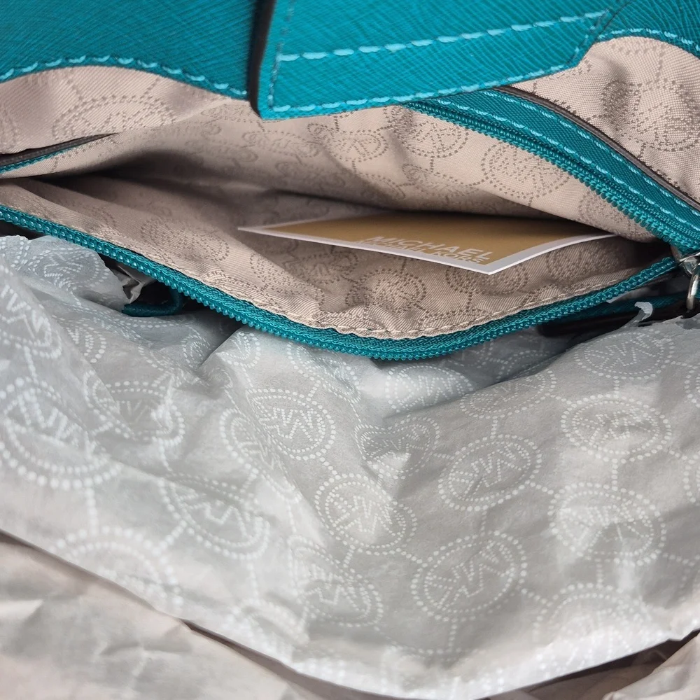 Michael Kors Hamilton Aqua/Turquoise Saffiano Satchel - Picture 13 of 17